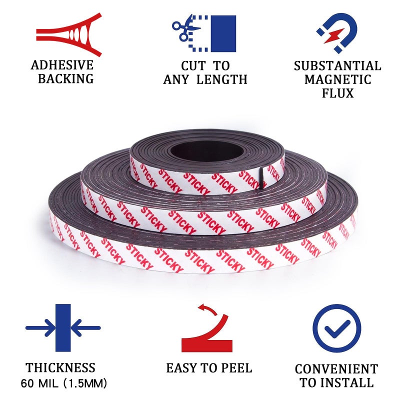 Towjug Sticky Magnetic Tape Roll (0.5in x10ft) - Flexible Magnet Strip with Adhesive Backing for Crafts, Kitchen, Whiteboards, Fridge, DIY Organization - Image 3