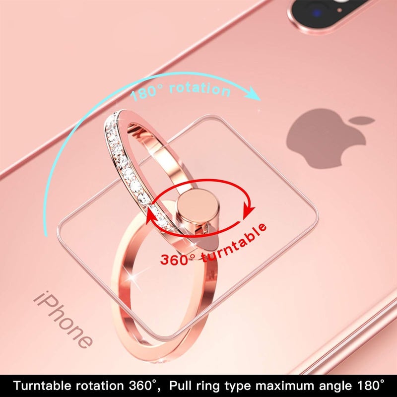 BeFunky Transparent Phone Ring Stand Holder Mobile Phone Ring Holder Finger Grip 360 Degree Rotation (Bling Rose Gold Transparent Square) - Image 2