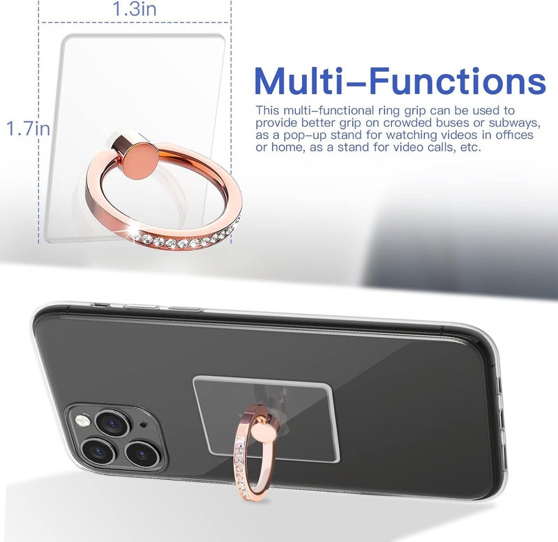 BeFunky Transparent Phone Ring Stand Holder Mobile Phone Ring Holder Finger Grip 360 Degree Rotation (Bling Rose Gold Transparent Square) - Image 5