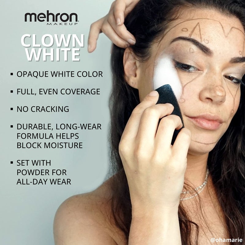 Mehron Makeup Clown White Professional Face Paint Cream Makeup | White Face Paint for Stage, Film, Cosplay, & Mime | Halloween Clown 16 oz (453g) - Image 3