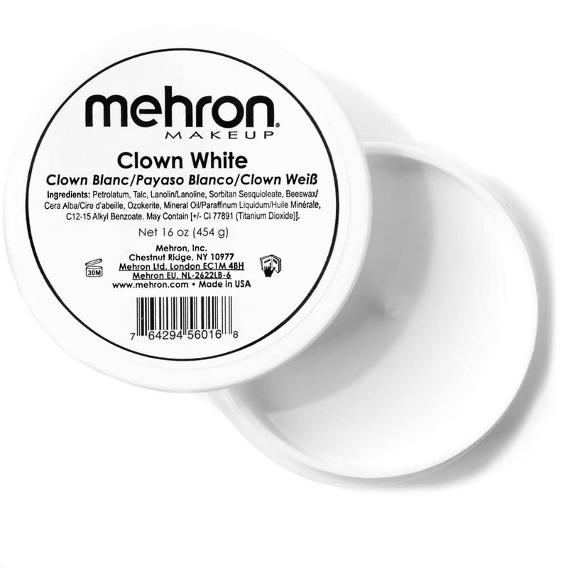 Mehron Makeup Clown White Professional Face Paint Cream Makeup | White Face Paint for Stage, Film, Cosplay, & Mime | Halloween Clown 16 oz (453g) - Image 1