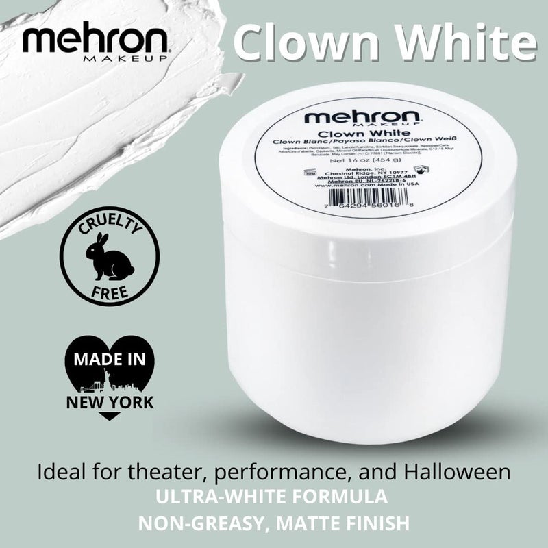 Mehron Makeup Clown White Professional Face Paint Cream Makeup | White Face Paint for Stage, Film, Cosplay, & Mime | Halloween Clown 16 oz (453g) - Image 2