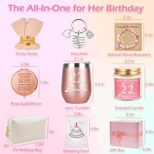 Awfrky 22nd Birthday Gifts For Girls 22 Year Old Girl Birthday Gifts Happy 22nd Birthday Basket Gifts Box for Best Friends Female Daughter Sister Her Girlfriend Coworker Bestie Women Birthday Unique - Image 3
