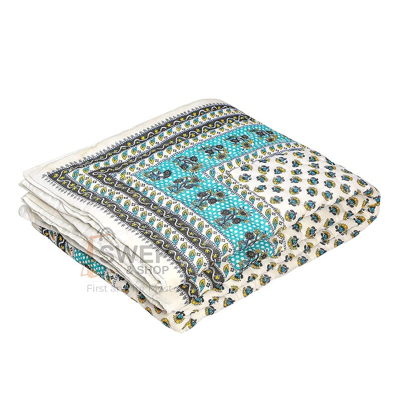 LOARSHY Pure Cotton Elephant Printed Quilt | Lightweight and Warm Jaipuri Rajasthani Single Bed Razai | Soft Razai for Winters | Gift Item (Multi Green, TC-250) - Image 2