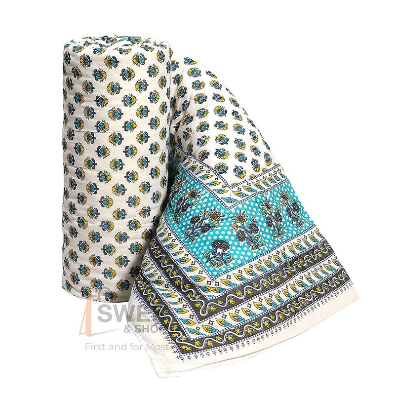 LOARSHY Pure Cotton Elephant Printed Quilt | Lightweight and Warm Jaipuri Rajasthani Single Bed Razai | Soft Razai for Winters | Gift Item (Multi Green, TC-250) - Image 1