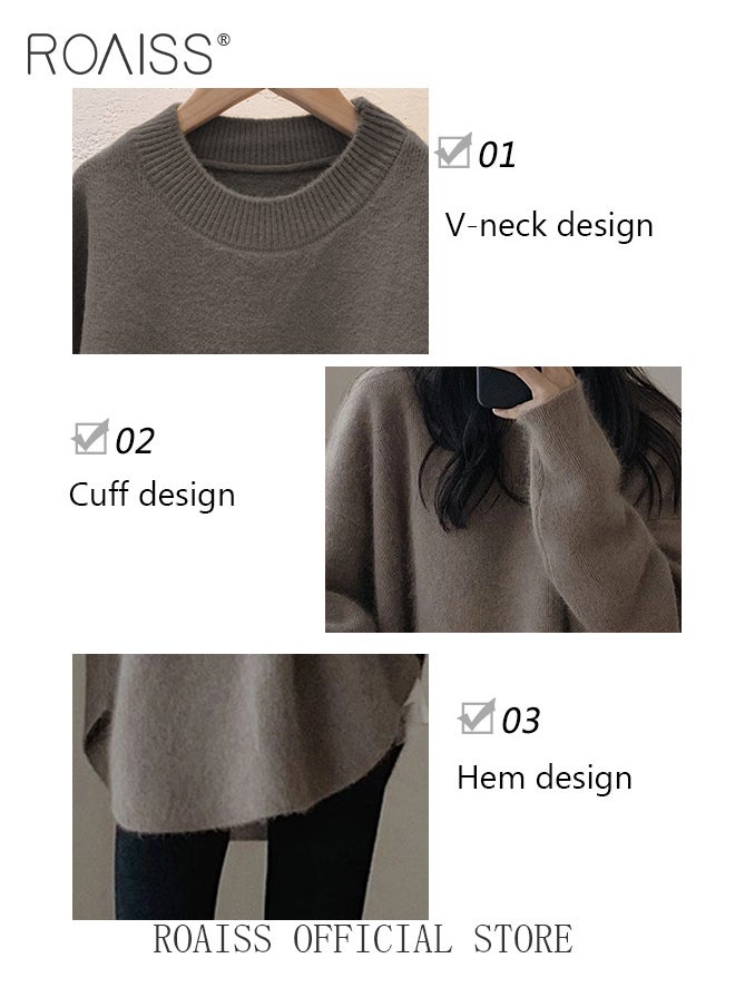 Ladies MediumLength Loose Sweater Lazy Style Solid Color Round Neck Long Sleeves Cashmere Fabric Cozy and Stylish - pzsku/Z959FB336D42294D73088Z/45/_/1694852118/4bb8e371-f1eb-46d2-ac9a-cd506ee2ce94