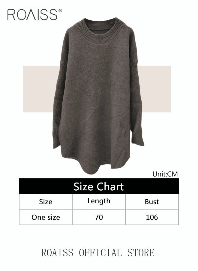 Ladies MediumLength Loose Sweater Lazy Style Solid Color Round Neck Long Sleeves Cashmere Fabric Cozy and Stylish - pzsku/Z959FB336D42294D73088Z/45/_/1695020429/66d79655-48a5-49d3-940c-1501c336a73e