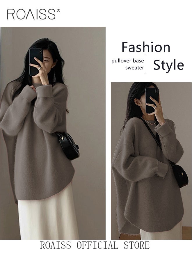 Ladies MediumLength Loose Sweater Lazy Style Solid Color Round Neck Long Sleeves Cashmere Fabric Cozy and Stylish - pzsku/Z959FB336D42294D73088Z/45/_/1714274271/8d6fdc00-bfed-469a-8bba-3752380e3623