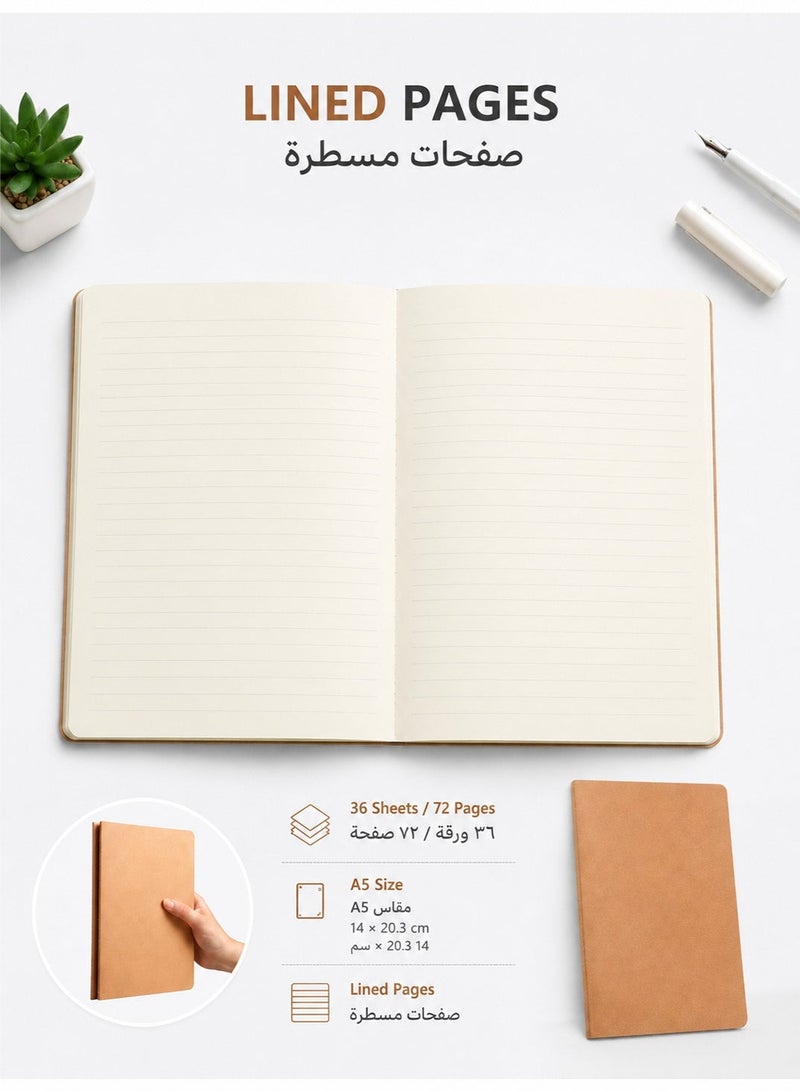4 Pack A5 Lined Notebooks for School, 72 Pages / 36 Sheets Each, Brown Kraft Journal Notebooks, Ruled Exercise Books for Students, Classroom Notes, Homework, Study, Work and Daily Writing - Image 2