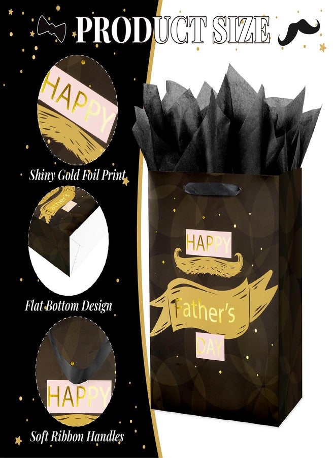 Linelglobal 12.6" Large Father's Day Bag with Tissue Paper and Card, Brown Gift Bag for Dad Stepdad Grandpa Husband - Happy Father's Day Design - Image 3