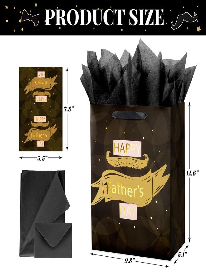 Linelglobal 12.6" Large Father's Day Bag with Tissue Paper and Card, Brown Gift Bag for Dad Stepdad Grandpa Husband - Happy Father's Day Design - Image 2