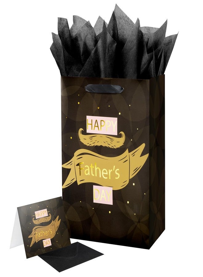 Linelglobal 12.6" Large Father's Day Bag with Tissue Paper and Card, Brown Gift Bag for Dad Stepdad Grandpa Husband - Happy Father's Day Design - Image 1