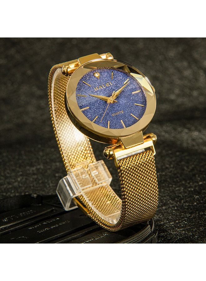 هالي ساعة HALEI نسائية إيطالية إسوارة فاخرة 6010L - 34ملم ذهبي وأزرق - مقاومة للماء والصدمات - كرونوغراف - كوارتز - Image 5