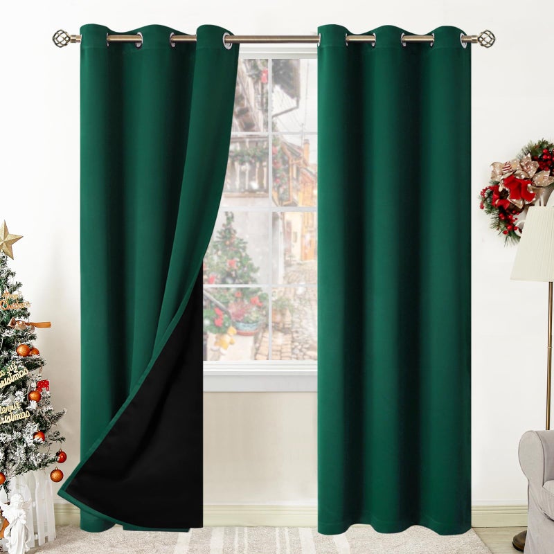 BGment Thermal Insulated 100 Blackout Curtains for Bedroom with Black Liner Double Layer Full Room Darkening Noise Reducing Grommet Curtain 42 x 84 Inch Emerald 2 Panels
