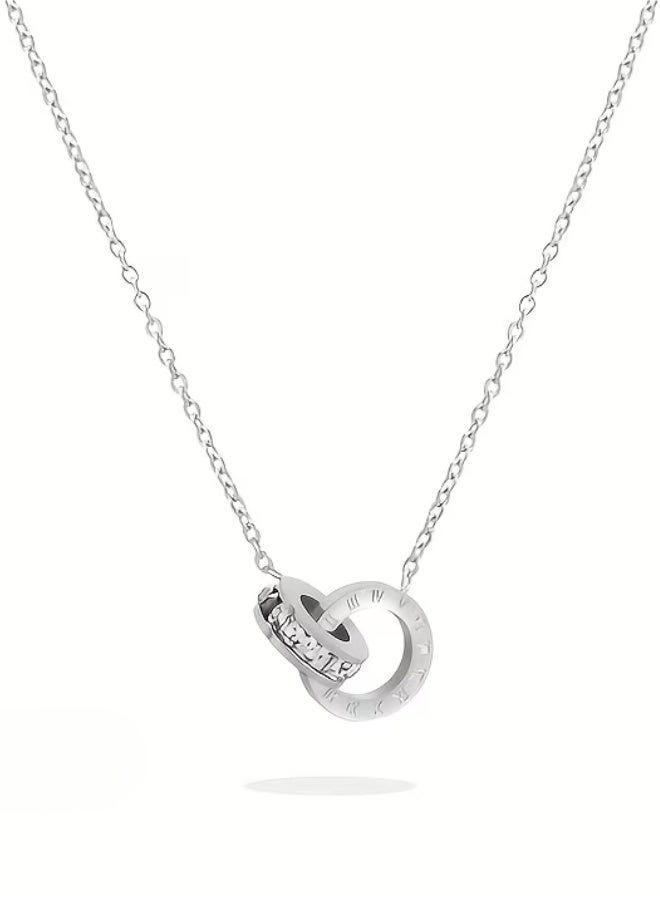 aeen Women's Stainless Steel Double Ring Pendant Necklace – Roman Numeral & Infinity Symbol Design, Elegant Everyday Jewelry Gift - Image 4