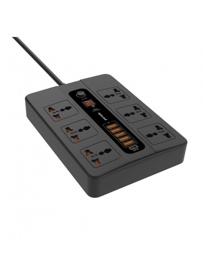 5 USB Ports + 6 AC Outlet Power Strip with 1 USB-C PD Fast Charging Port – Multi-Device High Power Surge Protector Extension Cord for Home, Office, and Travel  - Image 2