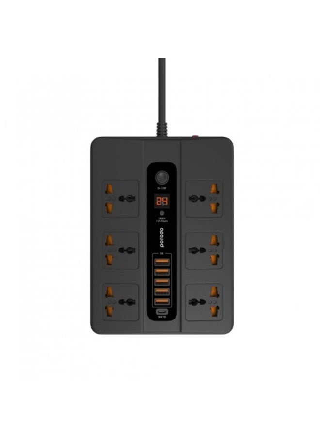 5 USB Ports + 6 AC Outlet Power Strip with 1 USB-C PD Fast Charging Port – Multi-Device High Power Surge Protector Extension Cord for Home, Office, and Travel  - Image 3