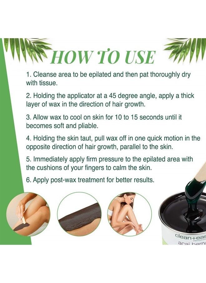 Clean + Easy Acai Berry Hard Wax, Non-Strip Hair Removal Depilatory Wax Treatment for Painless Full Body, Bikini Brazilian Waxing, Removes Fine to Coarse Hairs, Perfect for Delicate Skin, 14 oz 