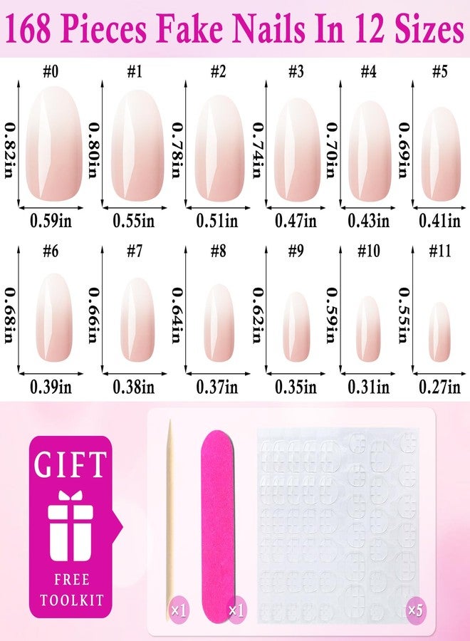 LuckForever 168pc Ombre Press on Nails Short Oval Fake Nails with Tabs, Round Almond Nails Press ons Nail Ombre Glue on Nails Short Fake Nail Stick Full Cover Acrylic Nails Artificial Fingernail - Image 2