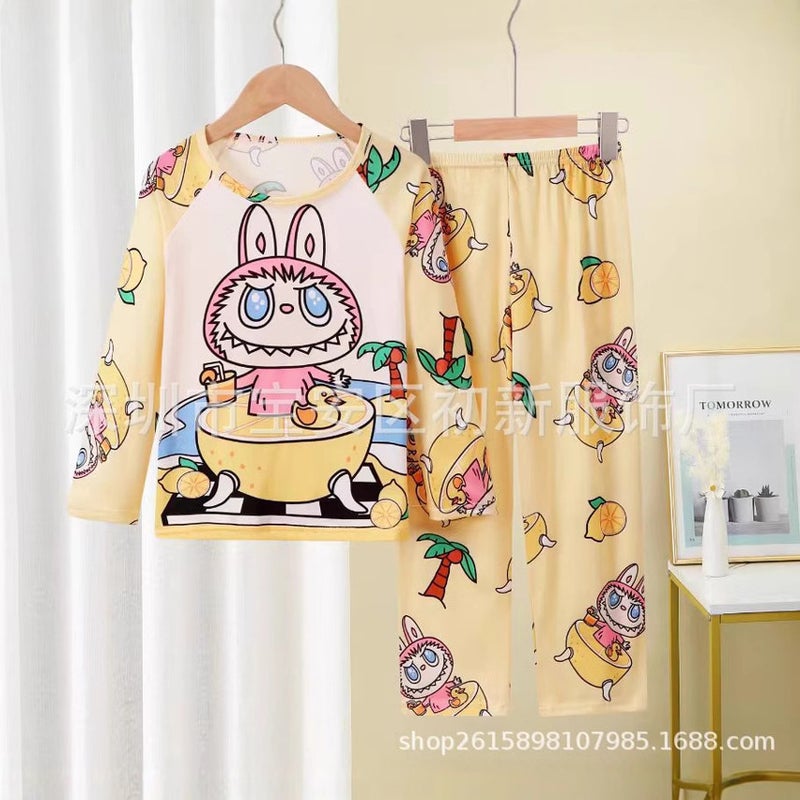 Children'S Pajamas Girls New Long-Sleeved Small And Medium-Sized Children'S Baby Girls Cute Foreign Style Cardigan Home Clothes Suit - Image 3