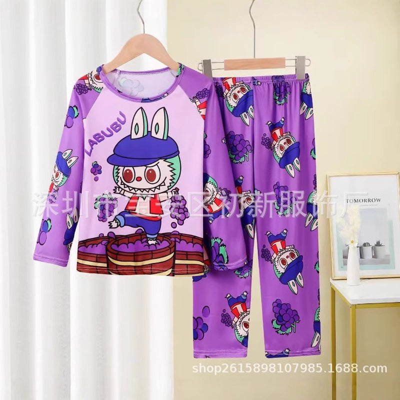 Children'S Pajamas Girls New Long-Sleeved Small And Medium-Sized Children'S Baby Girls Cute Foreign Style Cardigan Home Clothes Suit - Image 2