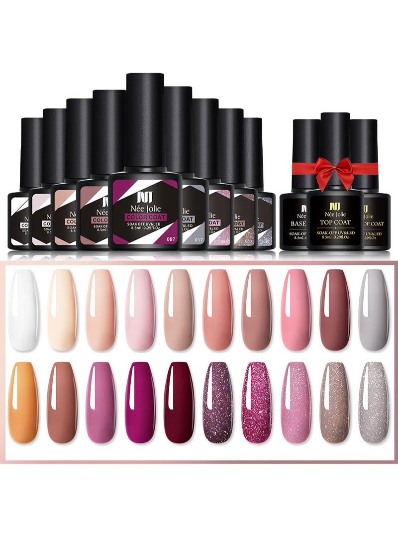 Nee Jolie 23Pcs Gel Nail Polish Set with 20 Colors Gel Nail and Base Gel Top Coat Matte Top Coat for Nail Art Salon for Women - Image 1