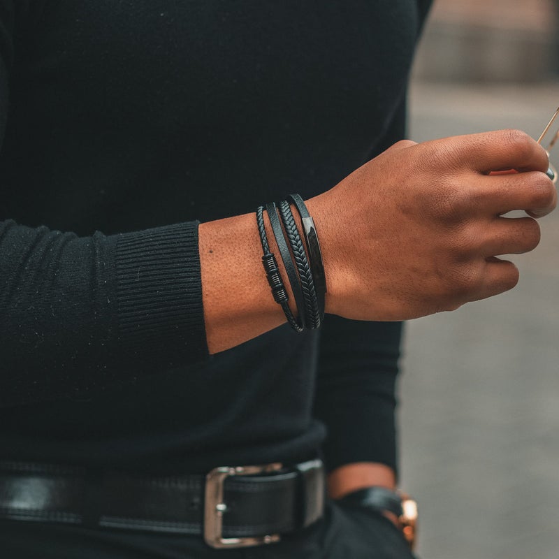 SERASAR Mens Original Leather Bracelet 20cm Black Men Gift Box Genuine Braided Adjust Able Magnetic Clasp Multi Layer Wrap Rope Man Mans Bracelets Jewelry Magnet Accessories - Image 5