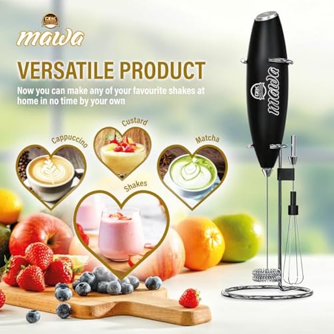 Mawa Handheld Milk Frother With Stand  Mini Whisk Coffee Mixer  Coffee Frother With Mini Electric Whisk  Frother For Coffee Matcha Hot Chocolate  Black - Image 3