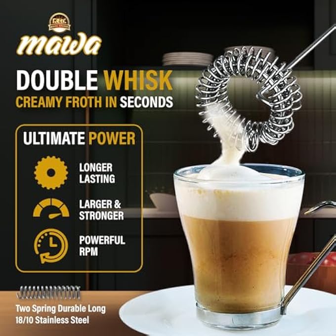 Mawa Handheld Milk Frother With Stand  Mini Whisk Coffee Mixer  Coffee Frother With Mini Electric Whisk  Frother For Coffee Matcha Hot Chocolate  Black - Image 2