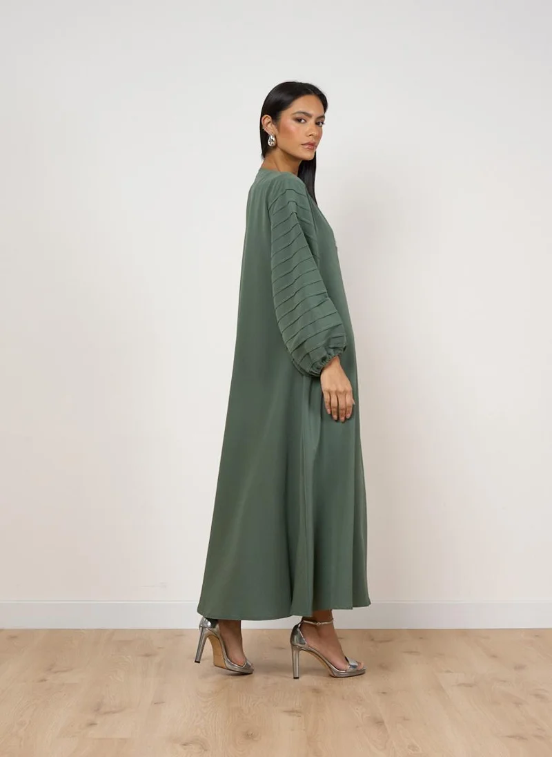 Couturelabs Green Pleated Sleeve Textured Abaya with Sheila