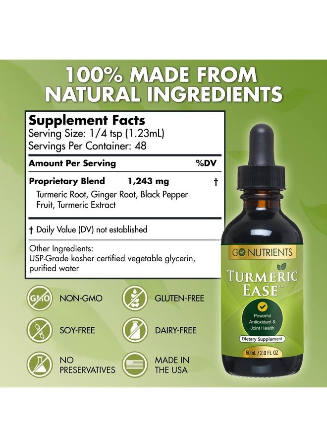 Go Nutrients Turmeric Ease - Healthy, & Easy-to-Take Liquid Turmeric Extract with Black Pepper & Ginger, Turmeric Curcumin Liquid Extract, Daily Turmeric Drops, Turmeric Liquid Extract 60 mL - Image 2