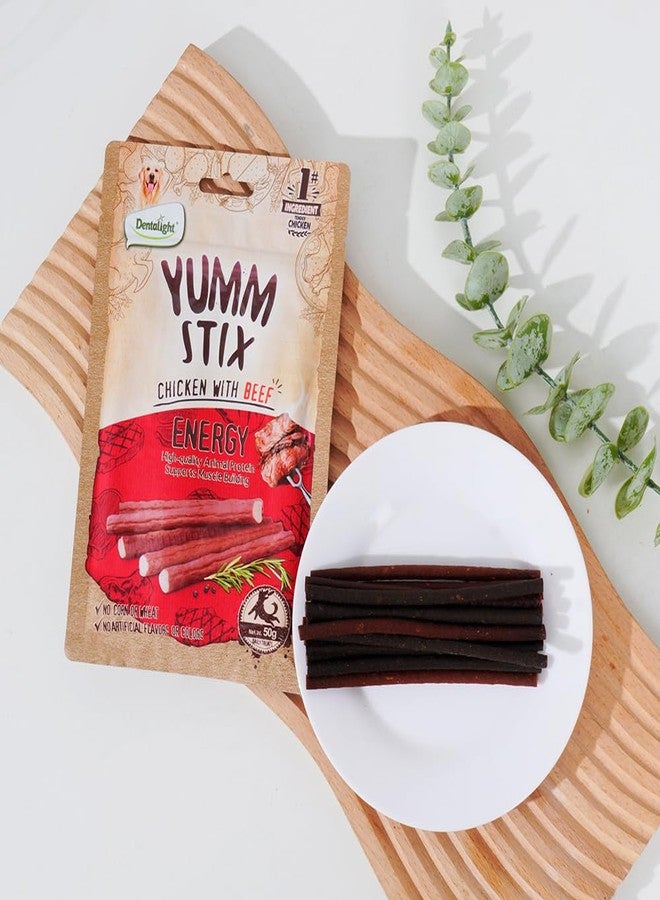 Dentalight - Yumm Stick مكافآت للكلاب، دجاج حقيقي مع لحم بقري، مكافآت غنية بالبروتين لدعم الطاقة (50 غرام، لحم بقري) - Image 3