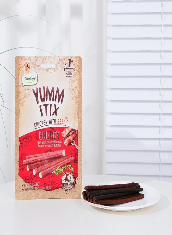 Dentalight - Yumm Stick مكافآت للكلاب، دجاج حقيقي مع لحم بقري، مكافآت غنية بالبروتين لدعم الطاقة (50 غرام، لحم بقري) - Image 2