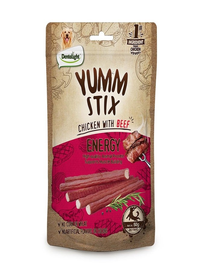 Dentalight - Yumm Stick مكافآت للكلاب، دجاج حقيقي مع لحم بقري، مكافآت غنية بالبروتين لدعم الطاقة (50 غرام، لحم بقري) - Image 1