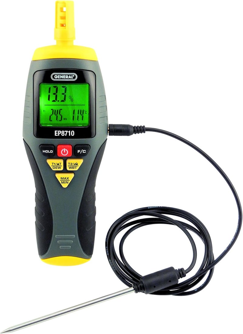 EP8710 Calibratable Multi-Function Digital Psychrometer, Wet Bulb Capable with Probe, Grey