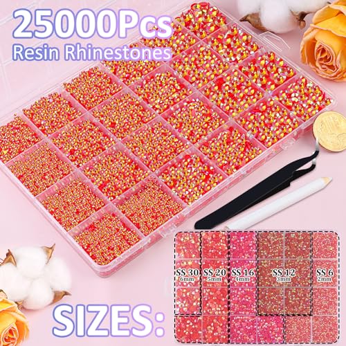 TINKRSTUFF 25000Pcs Resin Jelly Rhinestones for Crafting, Red AB 2-6mm Mixed Sizes Non Hotfix Flatback Gems, Bedazzling Crystal for DIY Crafts Clothing Tumblers Mugs Shoes Fabric Nail Art - Image 2
