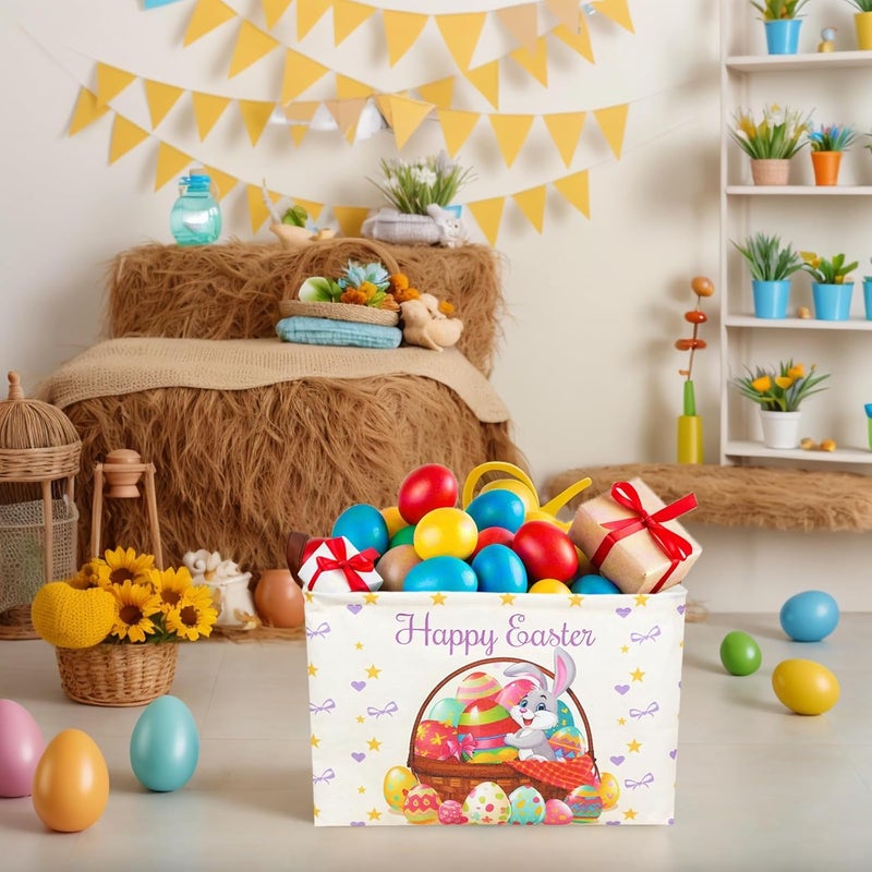 SETAMA Easter Basket for Kid Large Empty Baby Rectangular Cute Easter Gift Storage Basket Bunny Eggs Décor (Rabbit Purple Bow Tie) - Image 2