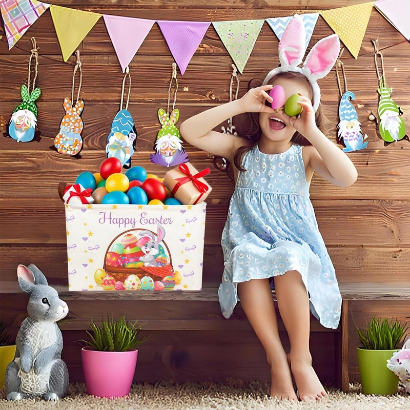 SETAMA Easter Basket for Kid Large Empty Baby Rectangular Cute Easter Gift Storage Basket Bunny Eggs Décor (Rabbit Purple Bow Tie) - Image 5