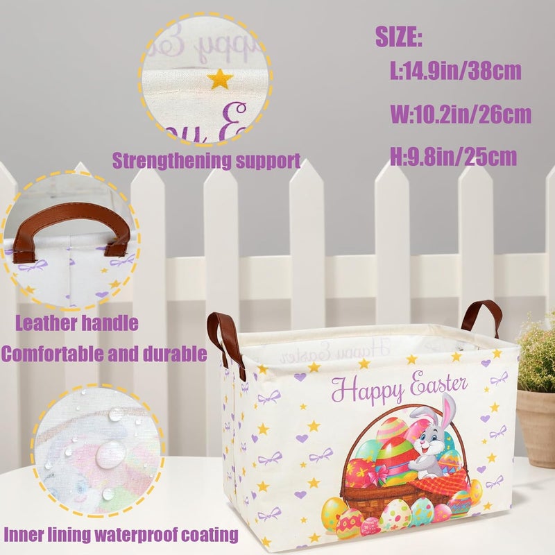 SETAMA Easter Basket for Kid Large Empty Baby Rectangular Cute Easter Gift Storage Basket Bunny Eggs Décor (Rabbit Purple Bow Tie) - Image 4