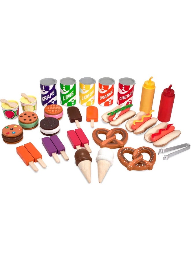 Melissa & Doug عربة الطعام الخشبية للوجبات الخفيفة والحلويات - الأصلية (أطقم اللعب والمطابخ، 40+ قطعة طعام لعب، هدية رائعة من عمر 3 سنوات وما فوق)  - Image 4