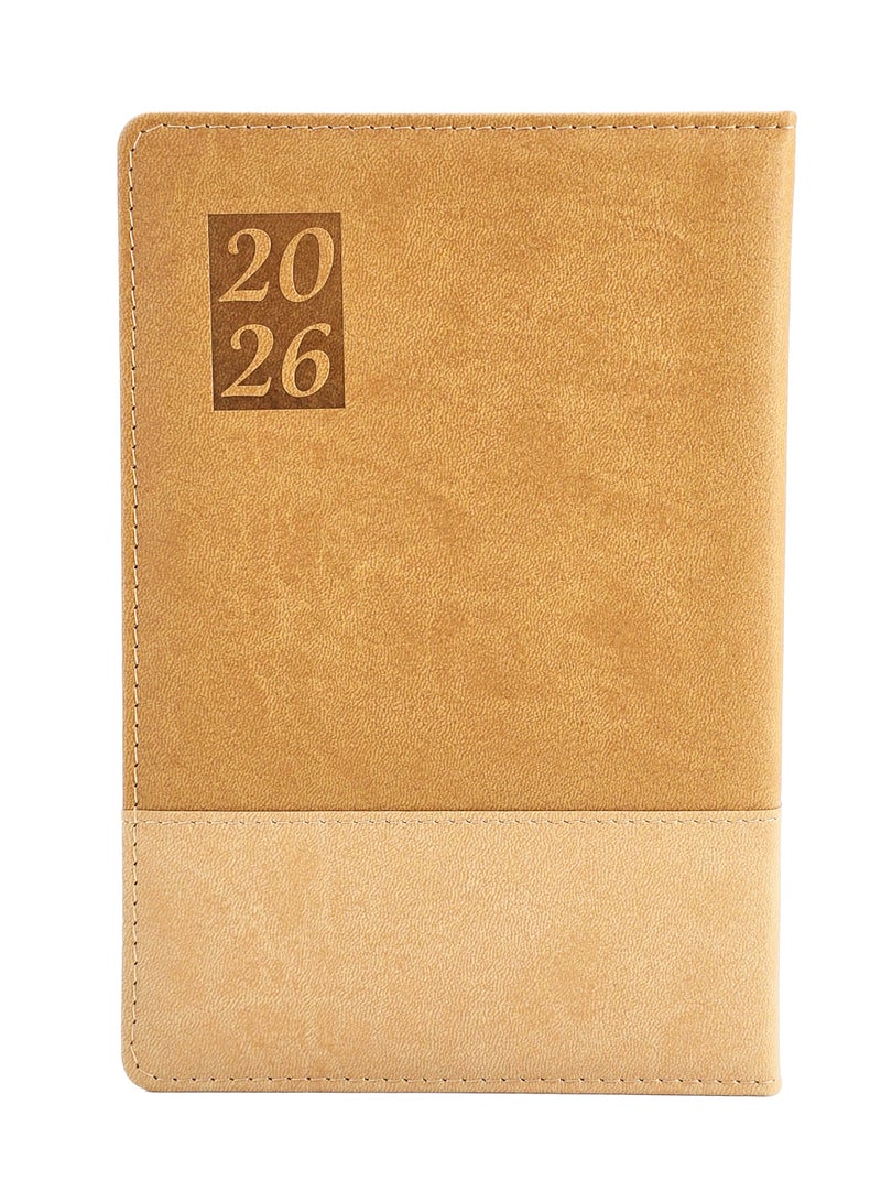 2026 A5 Daily Planner Diary, PU Leather Cover - Brown - Image 1