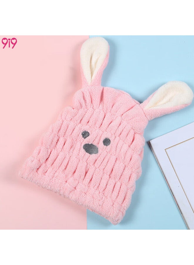 9i9 Baby Hair Drying Cap, Infant Hair Drying Towel, Coral Fleece, Strong Water Absorption, Hair Wiping, A35 Pink Cute Rabbit - Image 5