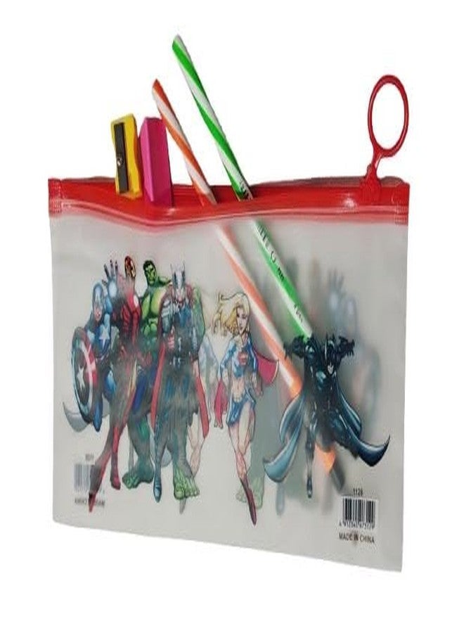 ZOKCY (Pack of 6 Pcs Transparent Red Color Pouch with Chain for School Kids/Waterproof Plastic Stationery Organiser/Zipper Pouch Zipper Pouch/Pouch Case for School Office Travel Storage Pens - Image 2