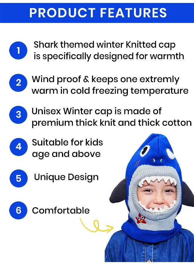 LITTLE SURPRISE BOX Knitted Starfish Shark  theme Winter Cap covering  Neck Ears and Head for Minus degree Temperature5 yrs and above