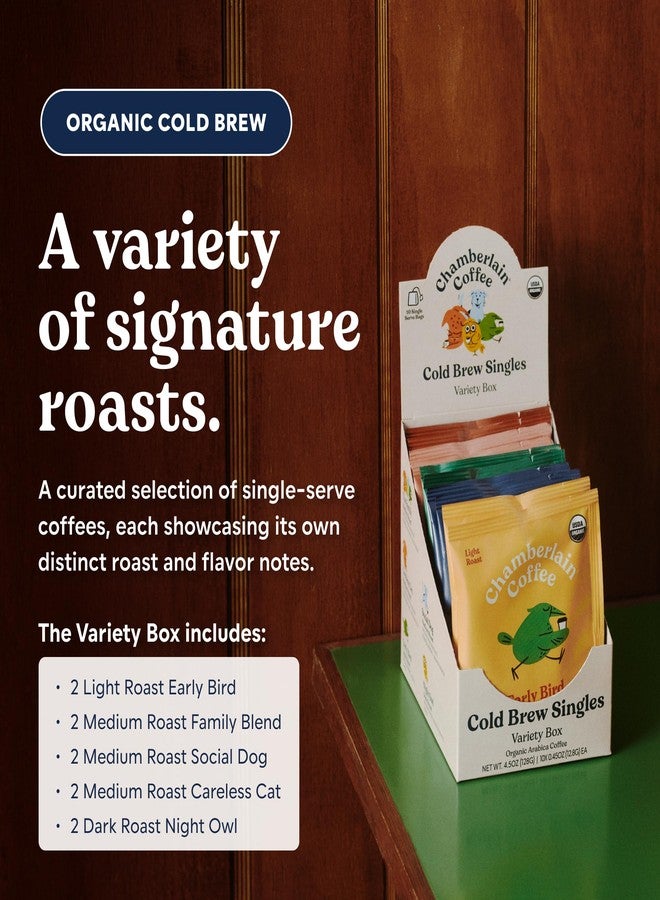 Chamberlain Coffee Organic Variety Cold Brew Singles Medium Roast - 10 Single Serve Bags w/Different Flavors - Ideal for Summer Use, at Home, Camping, or Travel - Coffee Gift Set for Any Occasion - Image 3