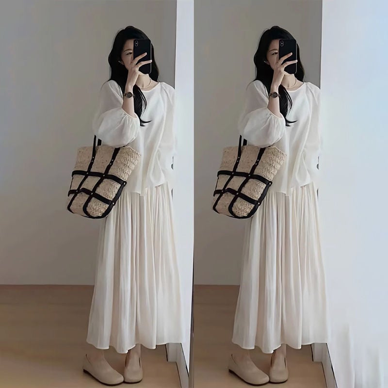 A Complete Set Of Summer Short-Sleeved Tops For Small People, White Half-Skirts, Age-Reducing Two-Piece Suits - Image 5