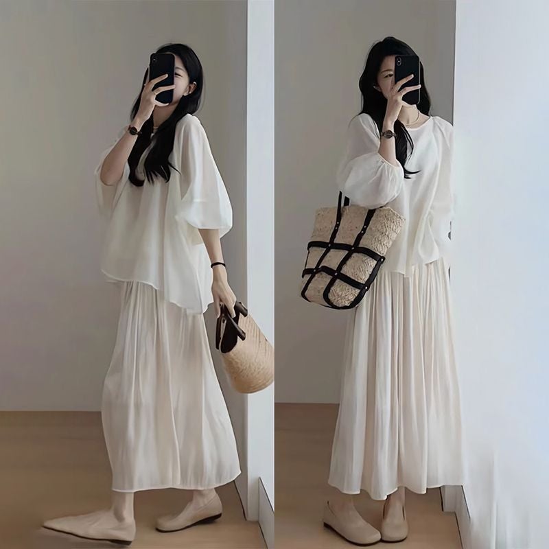 A Complete Set Of Summer Short-Sleeved Tops For Small People, White Half-Skirts, Age-Reducing Two-Piece Suits - Image 4