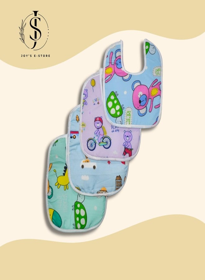 JOY'S E-STORE Assorted Baby Bibs for 0?24 Months ? Set of 4 Soft Cotton Waterproof Feeding Bibs for Newborns, Infants & Toddlers ? Reusable, Washable & Absorbent ? Multicolor Designs - 1004 Combo P6 - Image 3