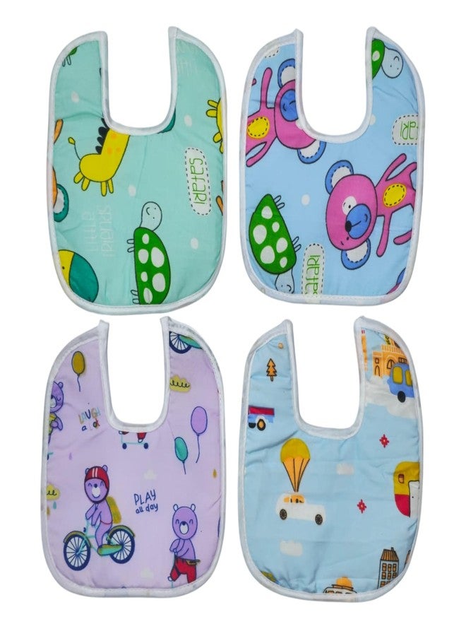 JOY'S E-STORE Assorted Baby Bibs for 0?24 Months ? Set of 4 Soft Cotton Waterproof Feeding Bibs for Newborns, Infants & Toddlers ? Reusable, Washable & Absorbent ? Multicolor Designs - 1004 Combo P6 - Image 1