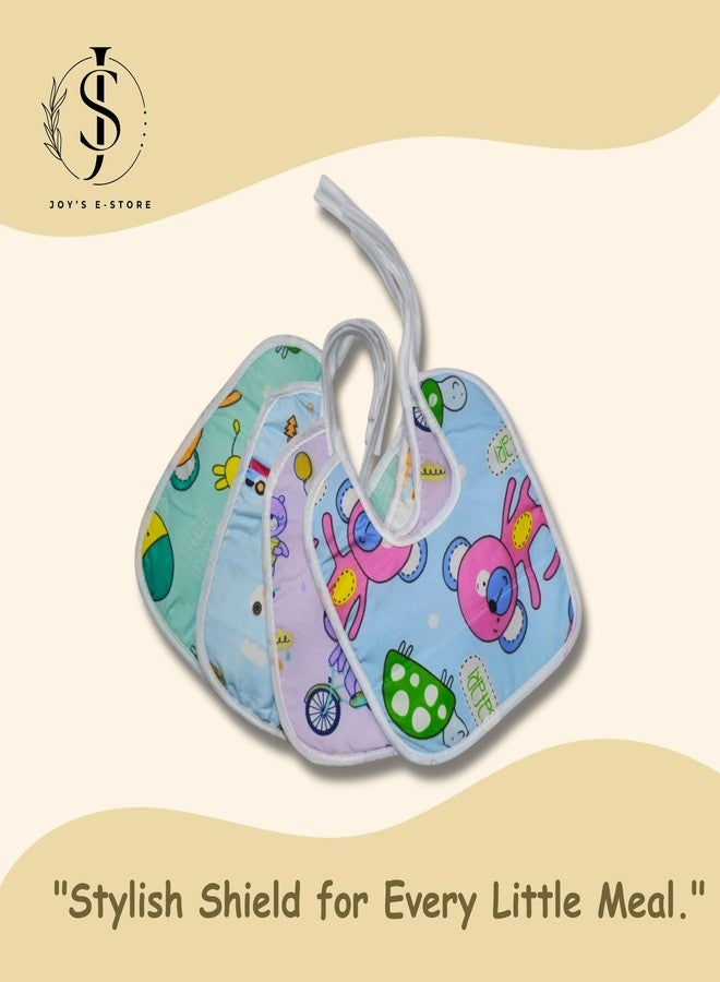 JOY'S E-STORE Assorted Baby Bibs for 0?24 Months ? Set of 4 Soft Cotton Waterproof Feeding Bibs for Newborns, Infants & Toddlers ? Reusable, Washable & Absorbent ? Multicolor Designs - 1004 Combo P6 - Image 2